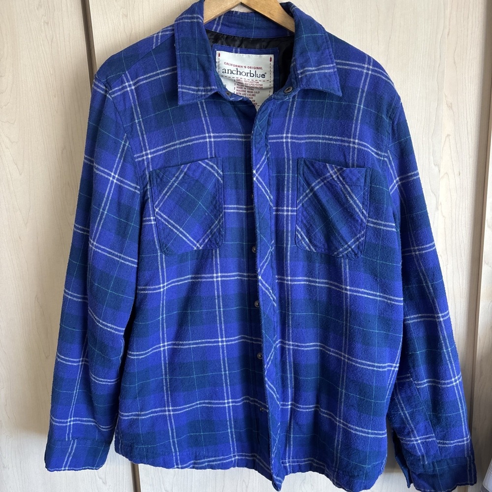 Vintage Y2K Anchor Blue Flannel Snap Shirt Large‎ Lined Workwear Grunge Punk